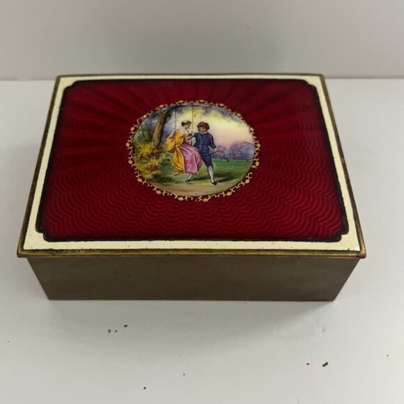Vintage Trinket Box / Brass box lined with Teak Wood and Ceramic top - Picture 9 of 13